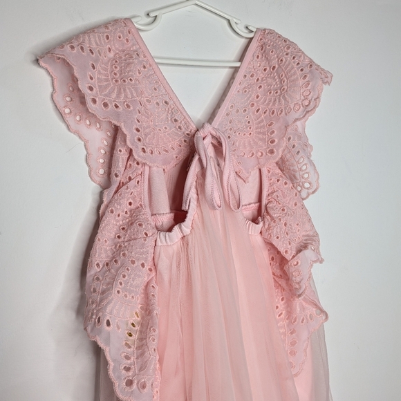 NWT Poppies & Roses Pink Tulle Eyelet Lace Tie Back Dress M - Picture 5 of 9